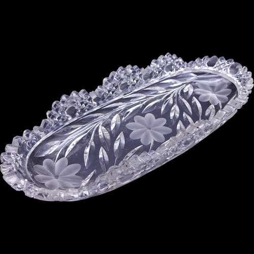 Heisey ABP American Brilliant Cut  Daisy & Leaves Celery Relish Dish