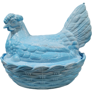 Heisey Blue Opaque Slag Glass Hen on Nest Box & Lid