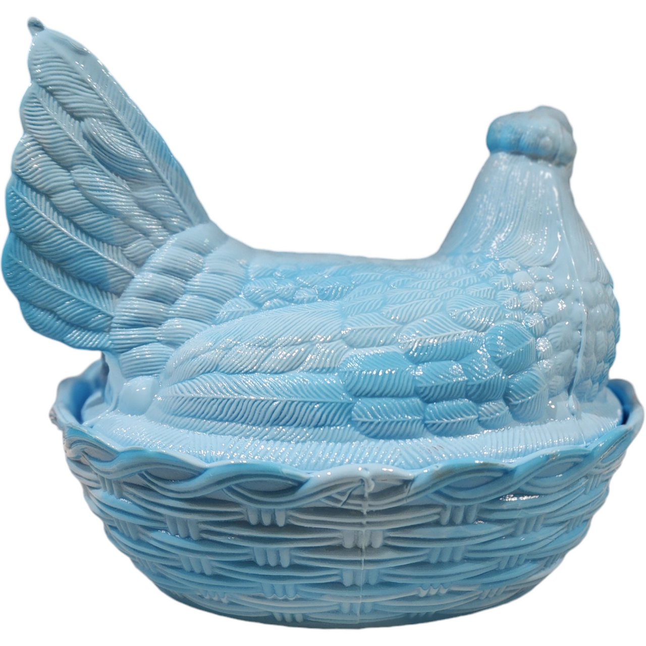 Heisey Blue Opaque Slag Glass Hen on Nest Box & Lid