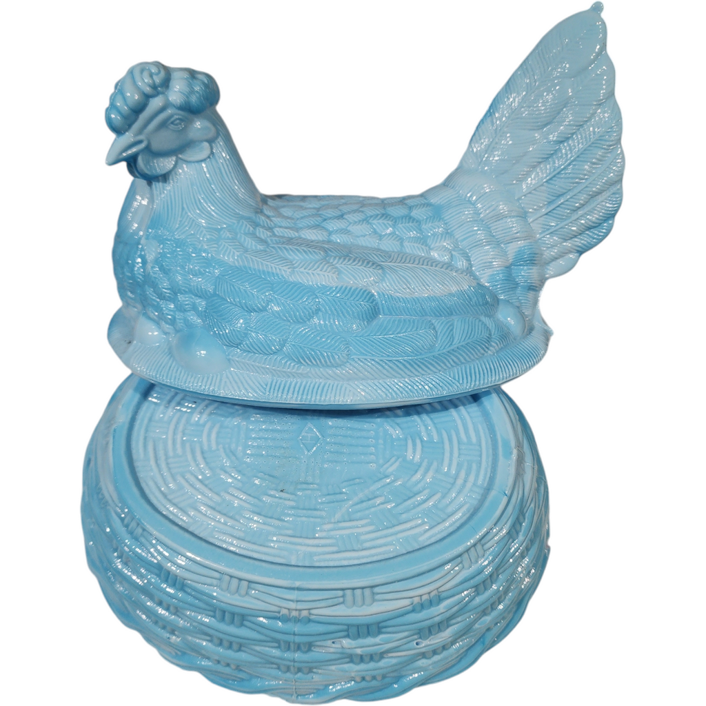Heisey Blue Opaque Slag Glass Hen on Nest Box & Lid