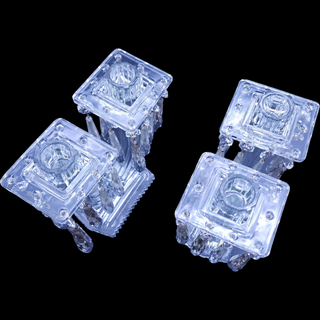 Czechoslovakia Import Clear 2 Light Candelabra w/2 Bobeche & 20 Prisms Price for One