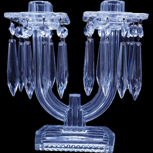Czechoslovakia Import Clear 2 Light Candelabra w/2 Bobeche & 20 Prisms Price for One