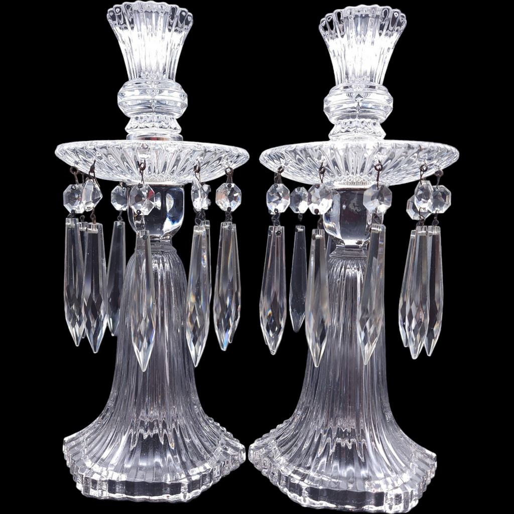 Heisey Ridgeleigh Heavy Pressed Candelabra Bobeche & 10 Prisms Set of 2