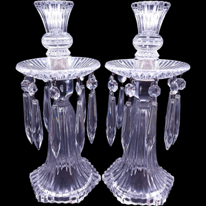 Heisey Ridgeleigh Heavy Pressed Candelabra Bobeche & 10 Prisms Set of 2