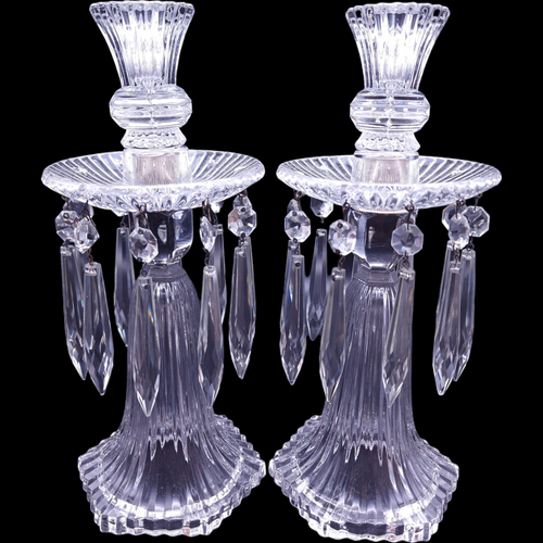 Heisey Ridgeleigh Heavy Pressed Candelabra Bobeche & 10 Prisms Set of 2