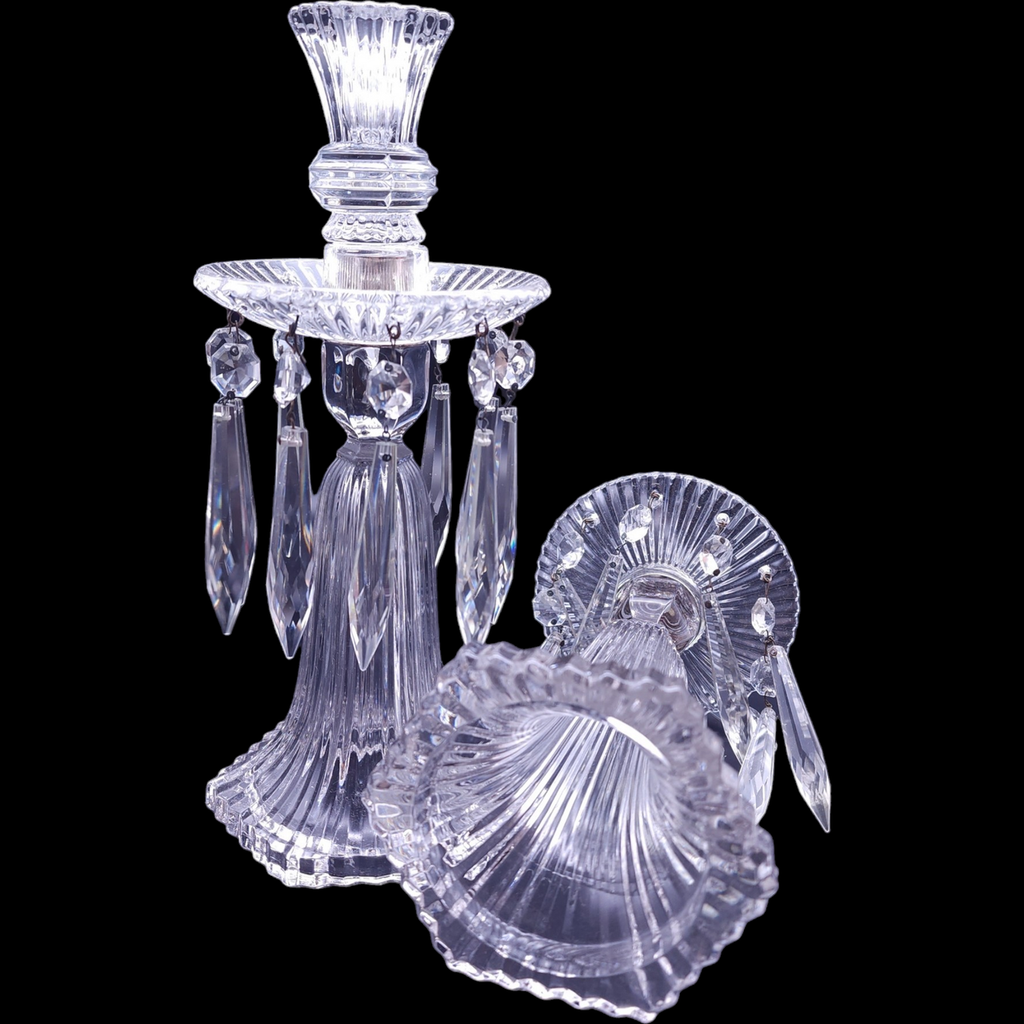 Heisey Ridgeleigh Heavy Pressed Candelabra Bobeche & 10 Prisms Set of 2