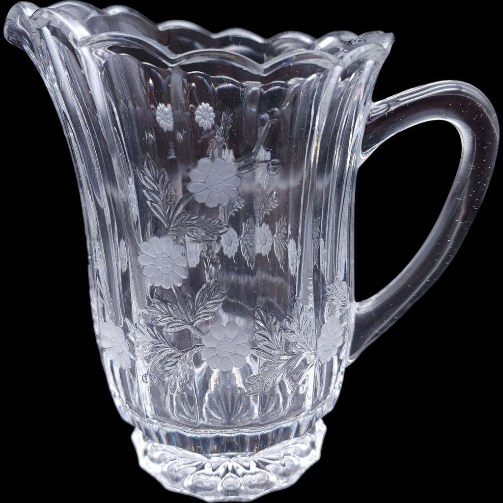 Heavy High-Quality Clear Cut Crystal Pitcher with Floral Etchings