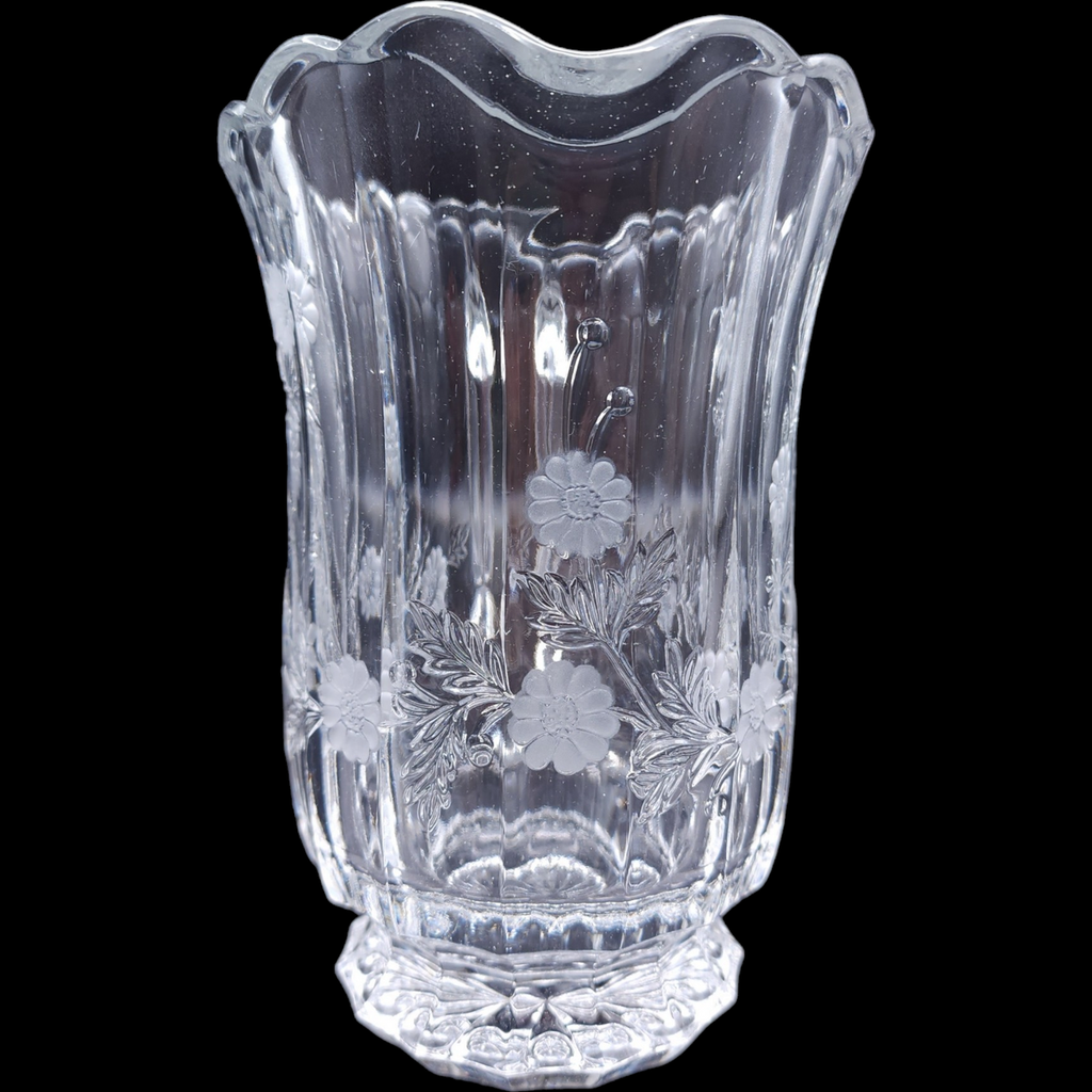 Heavy High-Quality Clear Cut Crystal Pitcher with Floral Etchings