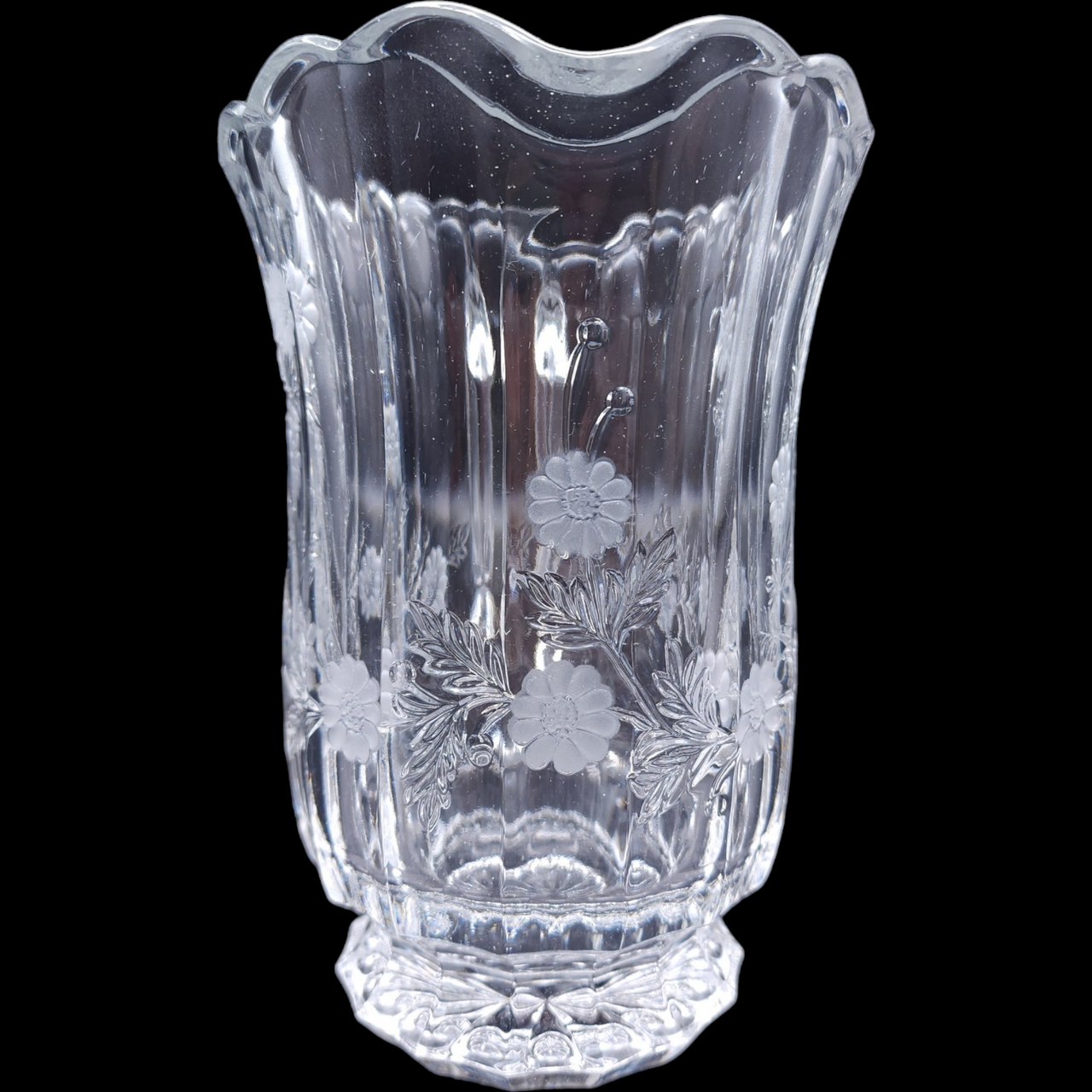 Heavy High-Quality Clear Cut Crystal Pitcher with Floral Etchings