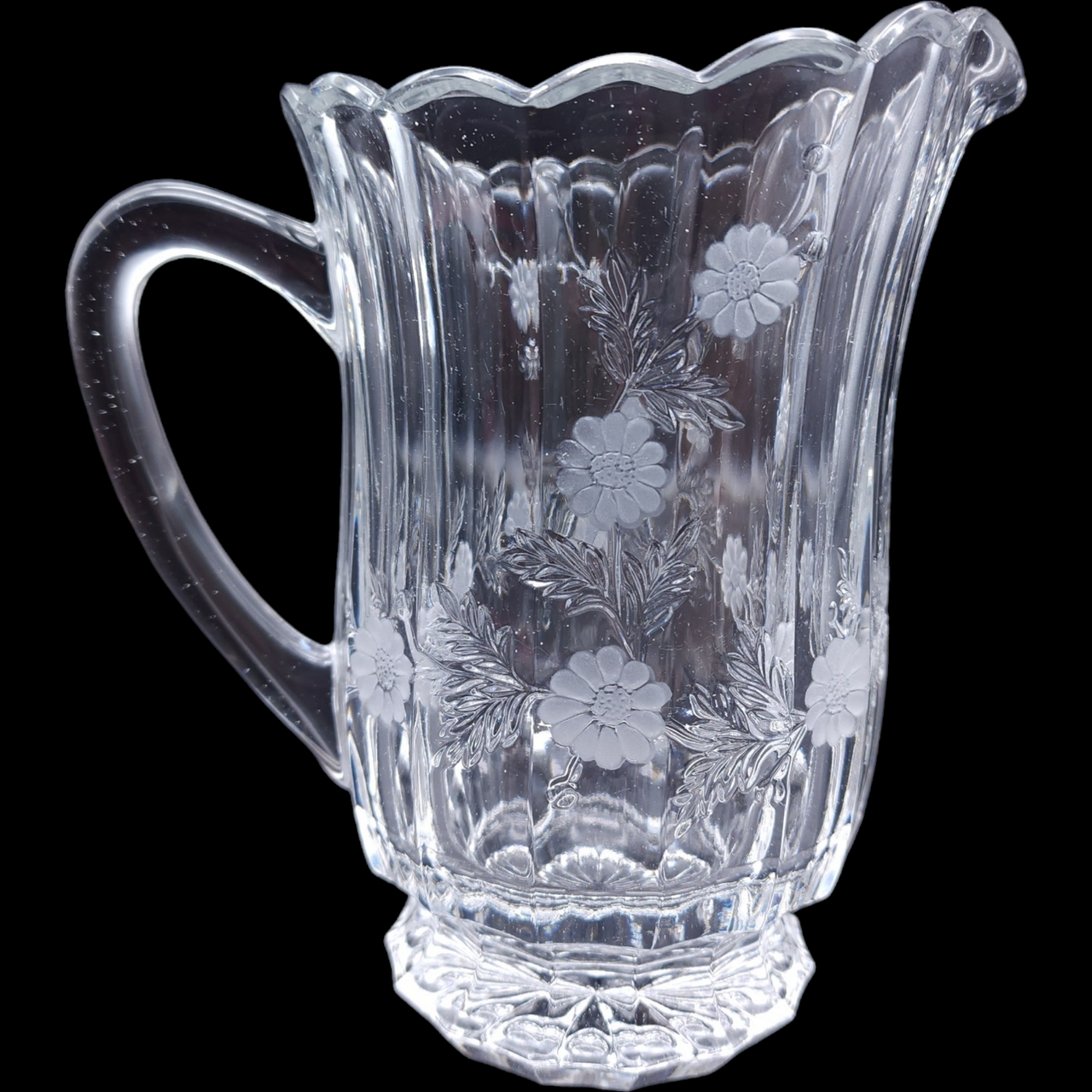 Heavy High-Quality Clear Cut Crystal Pitcher with Floral Etchings
