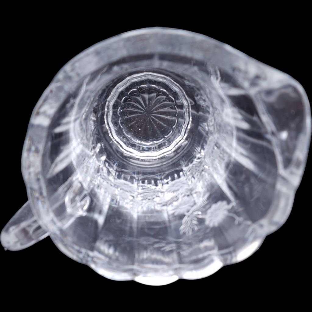 Heavy High-Quality Clear Cut Crystal Pitcher with Floral Etchings