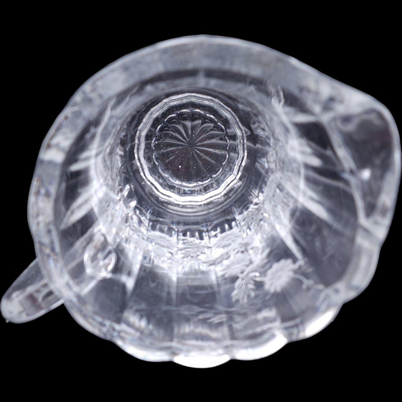Heavy High-Quality Clear Cut Crystal Pitcher with Floral Etchings