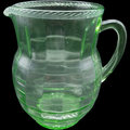 Hocking Glass Company Uranium Green Depression Glass 80Oz Pitcher Braided Block Optic Pattern, 1930s