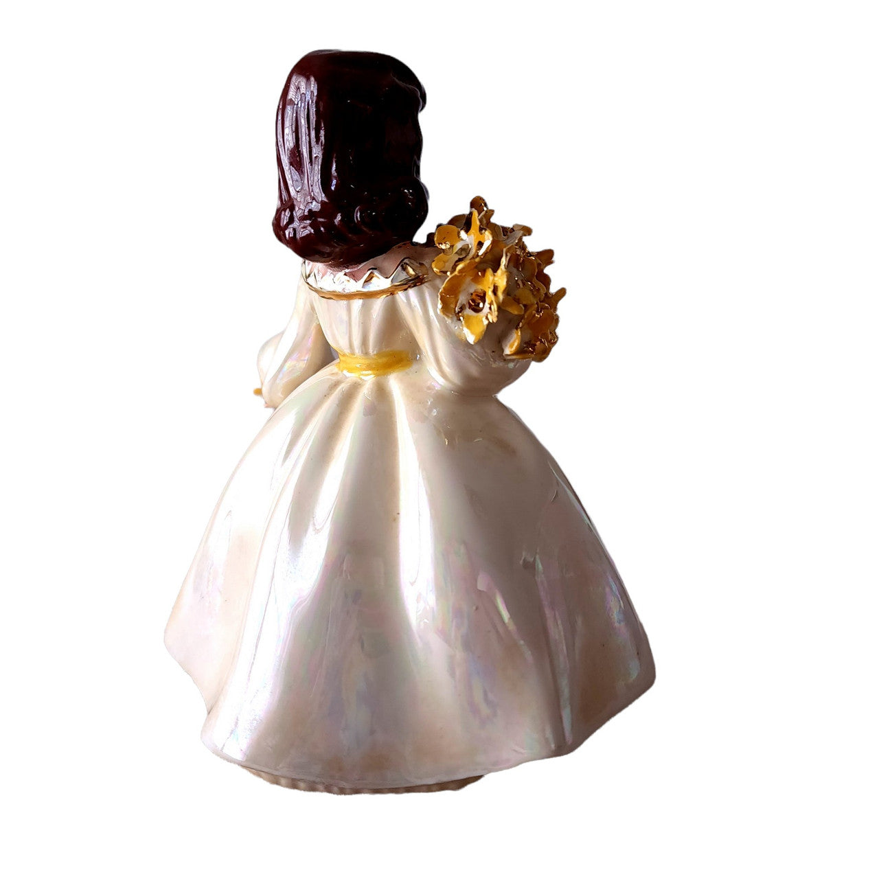 Holland Mold Ceramic Girl Figurine with Yellow Flowers Bouquet