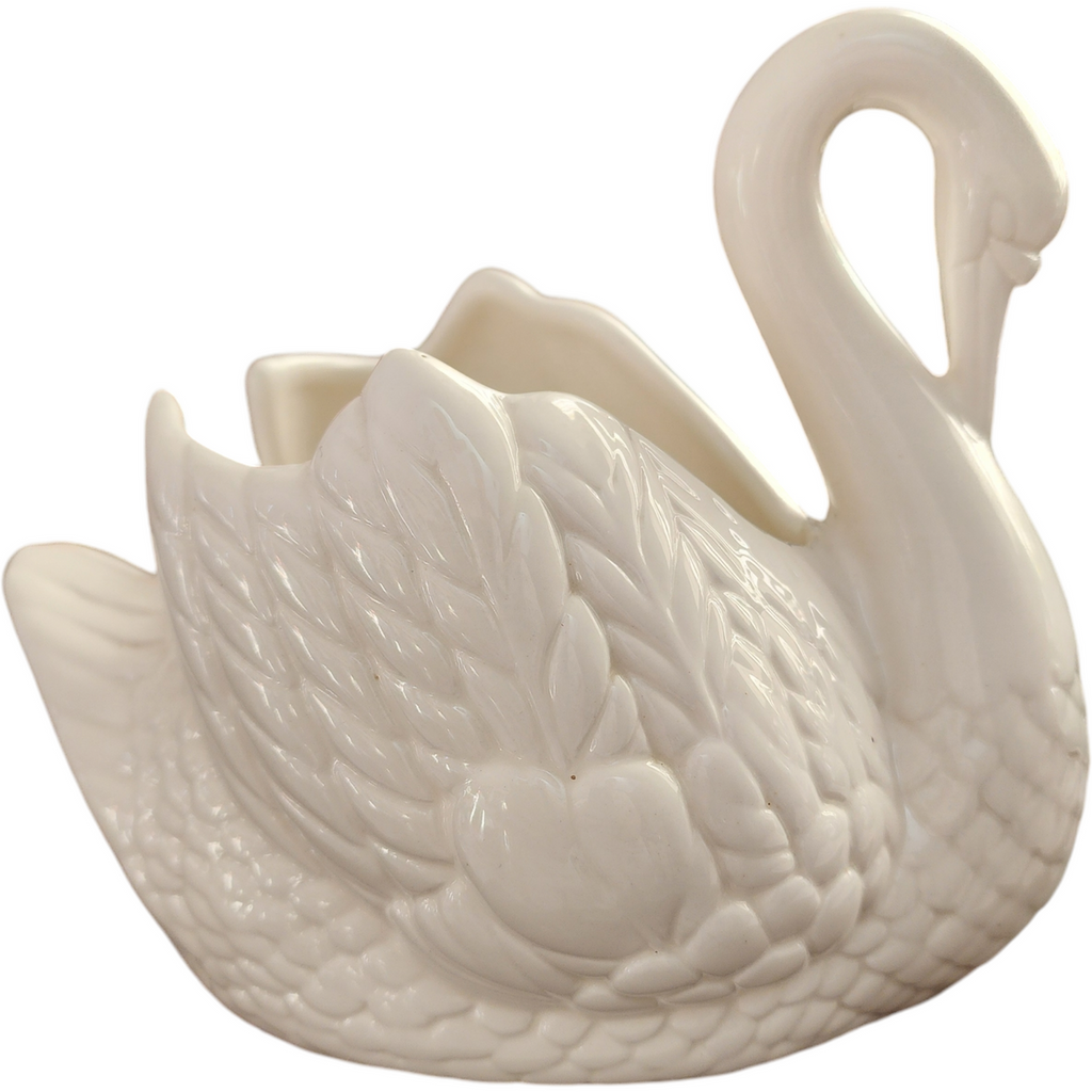 Holland Mold Hand Painted White Porcelain Swan Planter Vase Bowl