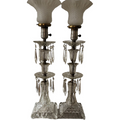 Hollywood Regency Crystal Prisms Waterfall  With Bases Lamp Pair