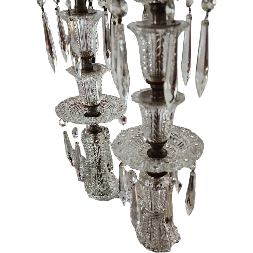 Hollywood Regency Crystal Prisms Waterfall  With Bases Lamp Pair