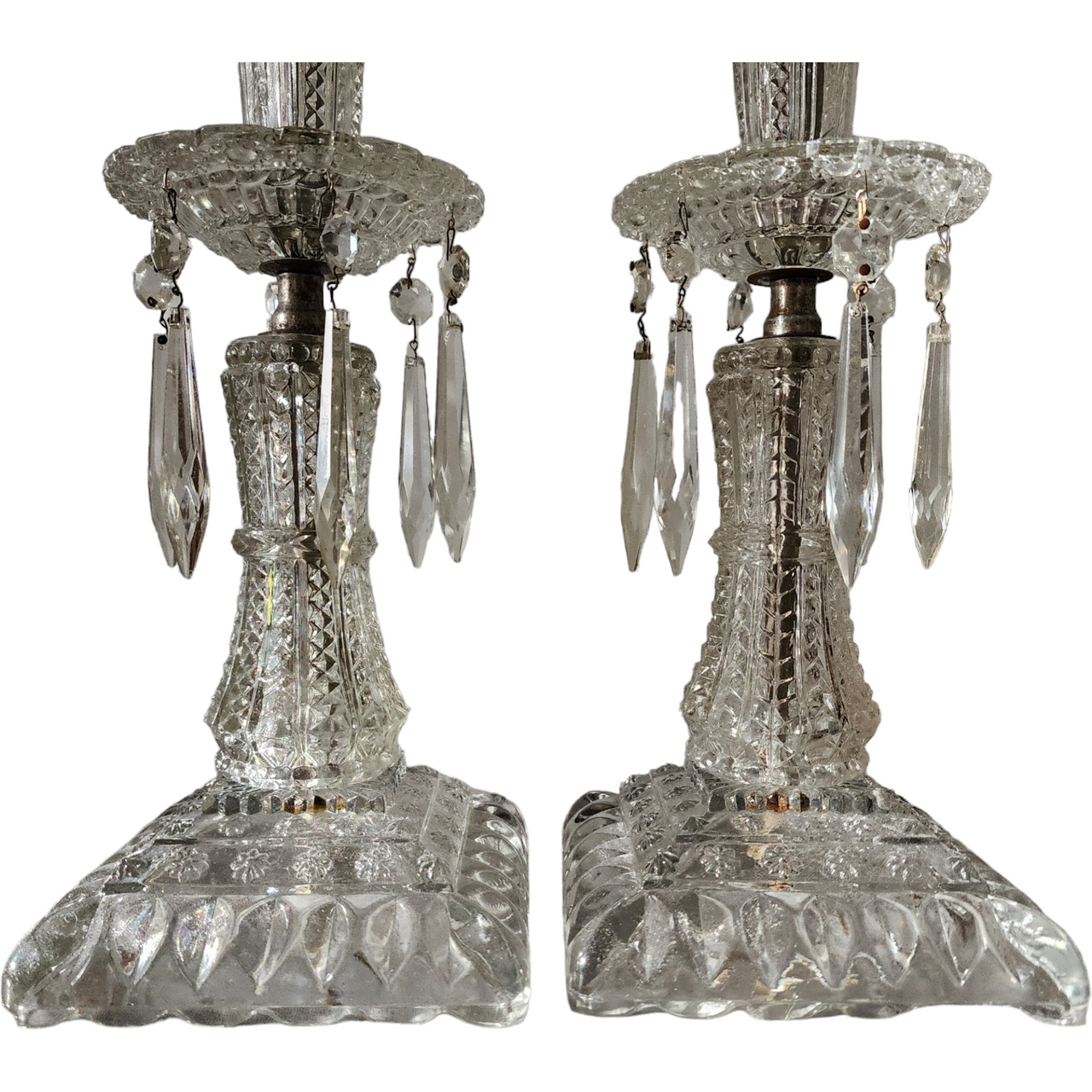 Hollywood Regency Crystal Prisms Waterfall  With Bases Lamp Pair