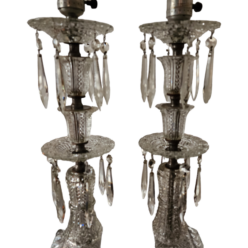 Hollywood Regency Crystal Prisms Waterfall  With Bases Lamp Pair
