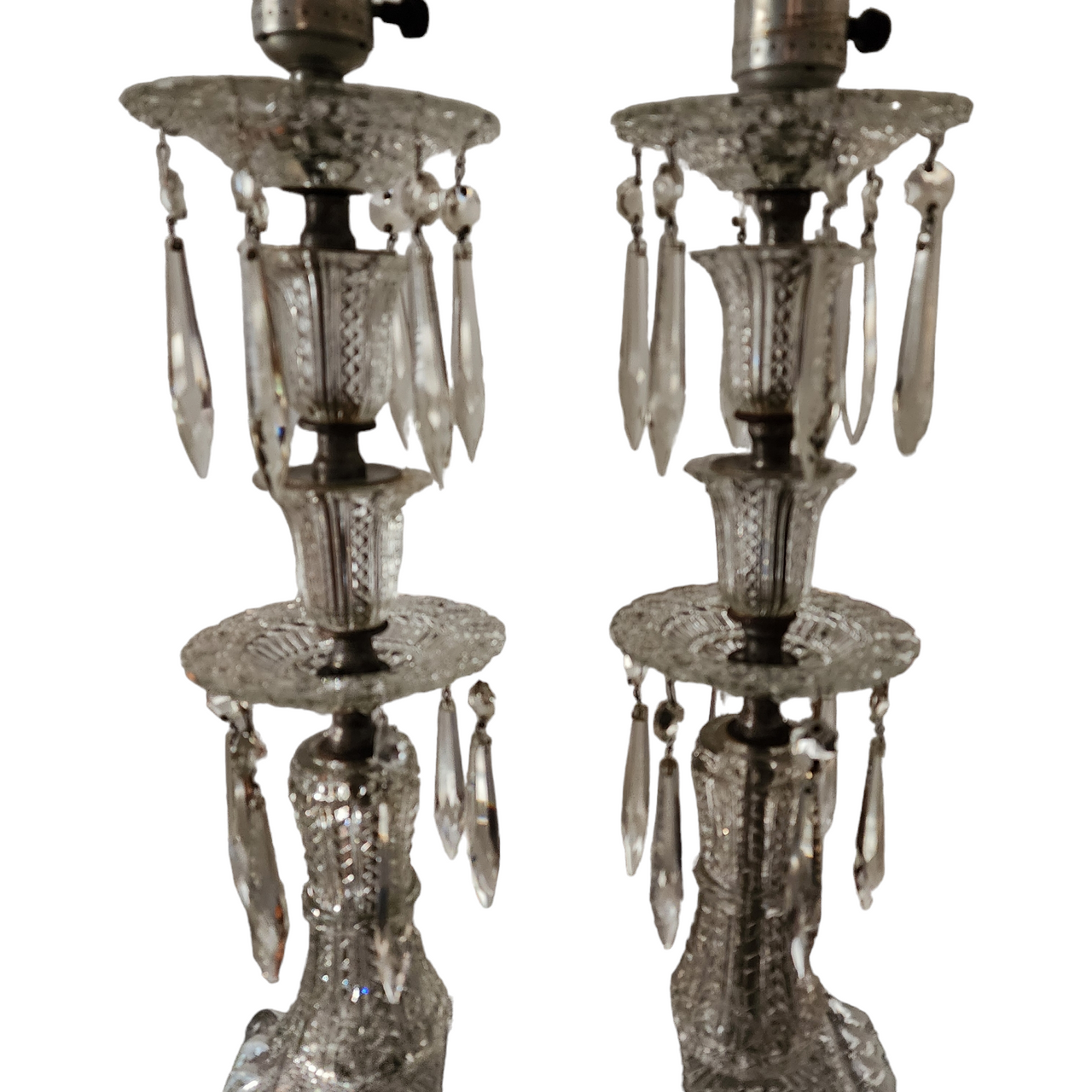 Hollywood Regency Crystal Prisms Waterfall  With Bases Lamp Pair