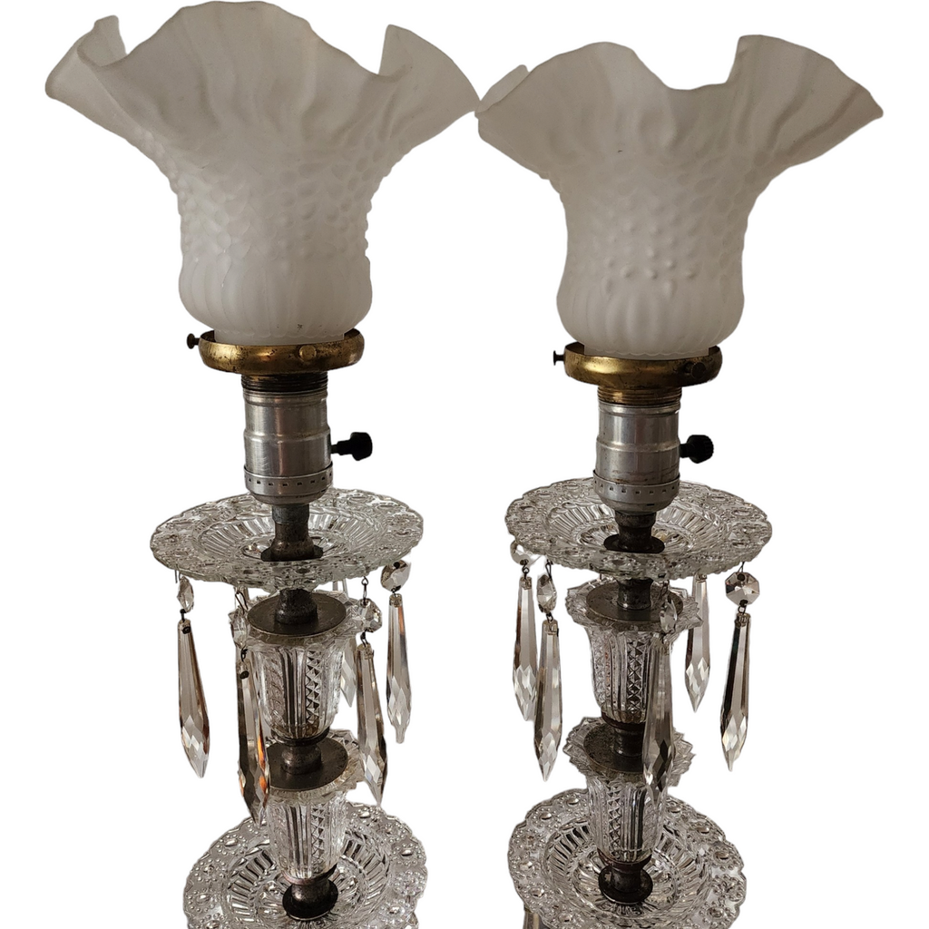 Hollywood Regency Crystal Prisms Waterfall  With Bases Lamp Pair