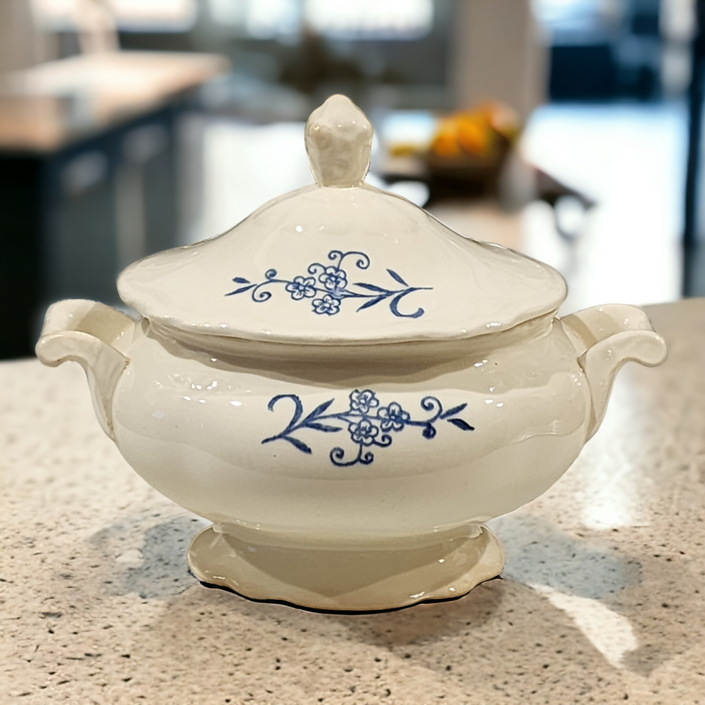 Homer Laughlin Blue Dresden Imperial Flowers Rim  Sugar Bowl & Lid