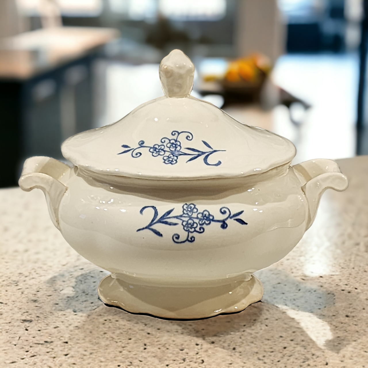 Homer Laughlin Blue Dresden Imperial Flowers Rim  Sugar Bowl & Lid