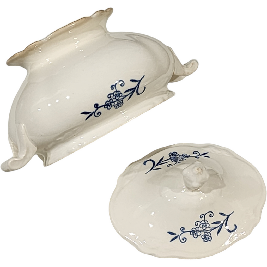 Homer Laughlin Blue Dresden Imperial Flowers Rim  Sugar Bowl & Lid