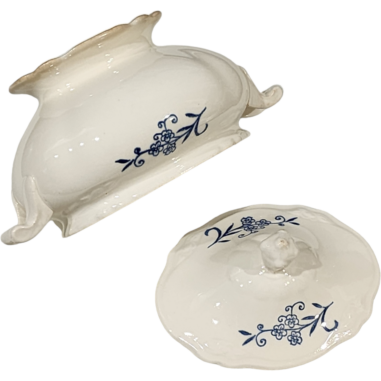 Homer Laughlin Blue Dresden Imperial Flowers Rim  Sugar Bowl & Lid