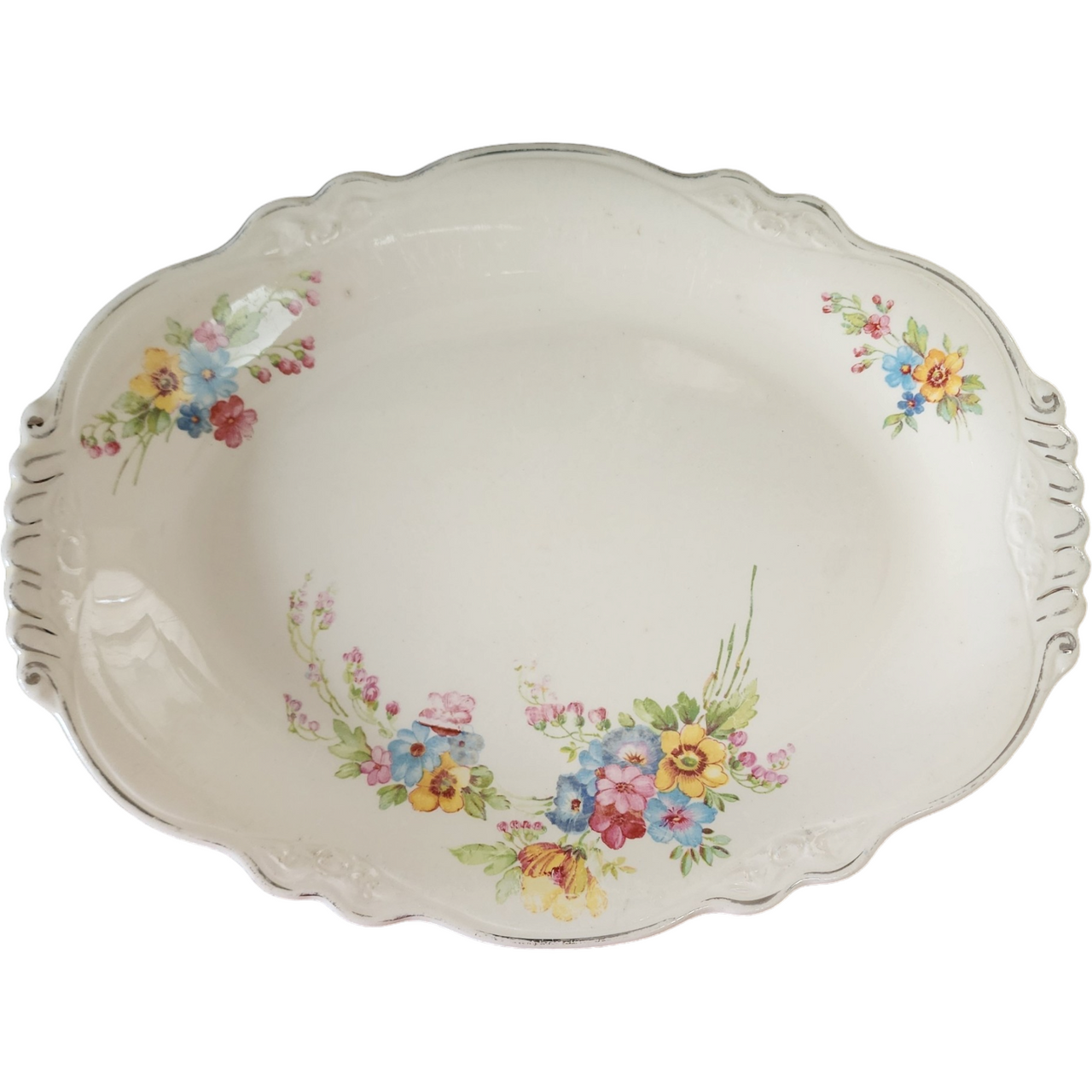 Homer Laughlin Bouquet Virginia Rose, Multicolor Florals 11" Oval Serving Platter