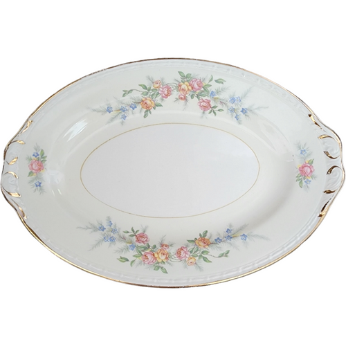 Homer Laughlin Countess Eggshell Georgian, Yellow & Pink Flowers Relish/Gravy Underplate