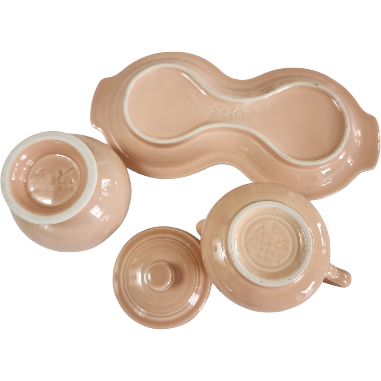 Homer Laughlin Fiesta Apricot Creamer & Sugar with Lid & Tray Set
