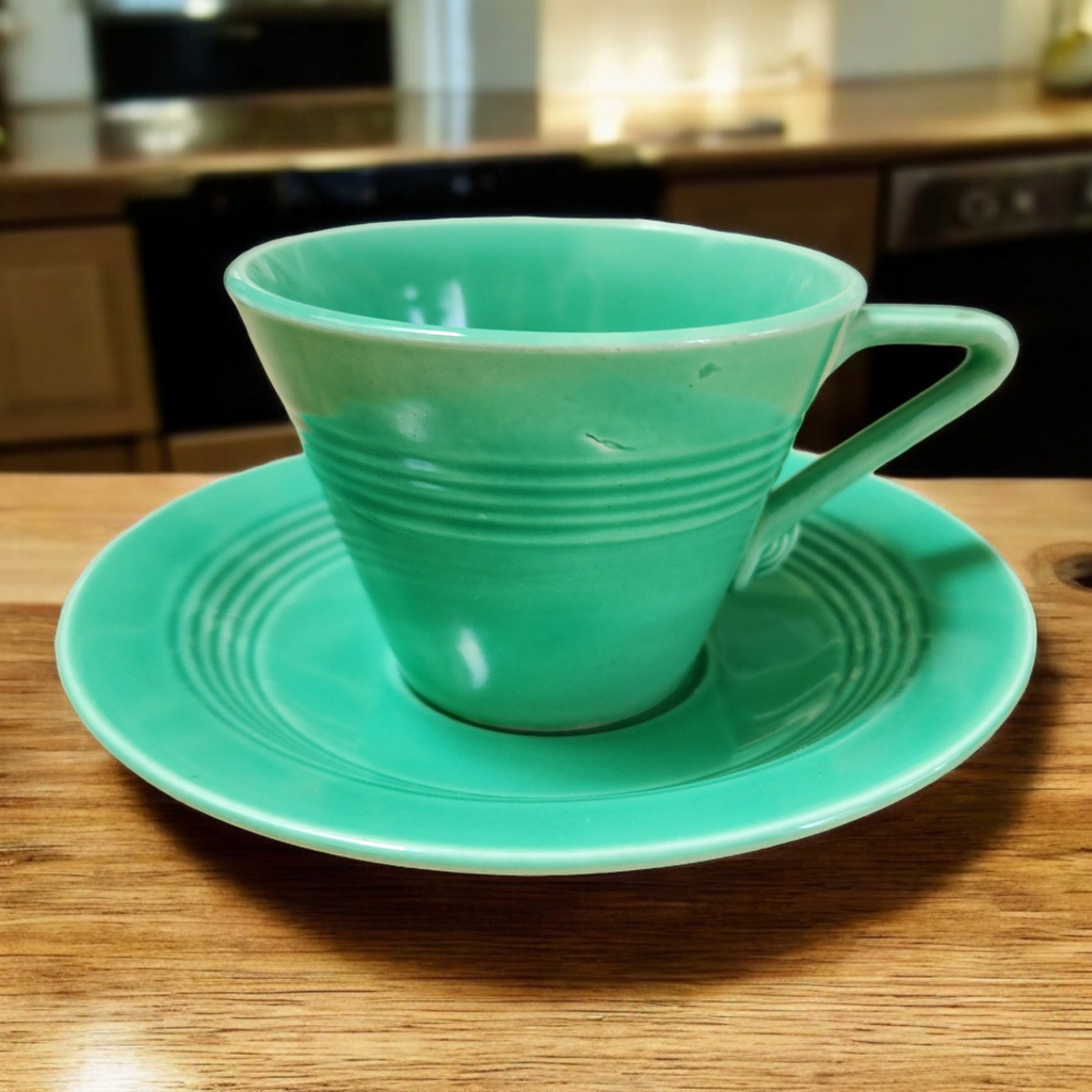 Homer Laughlin Fiesta Harlequin Light Green Flat Cup & Saucer Set