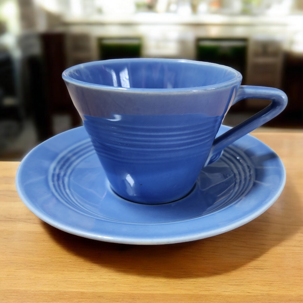 Homer Laughlin Fiesta Harlequin Mauve Blue Flat Cup & Saucer Set