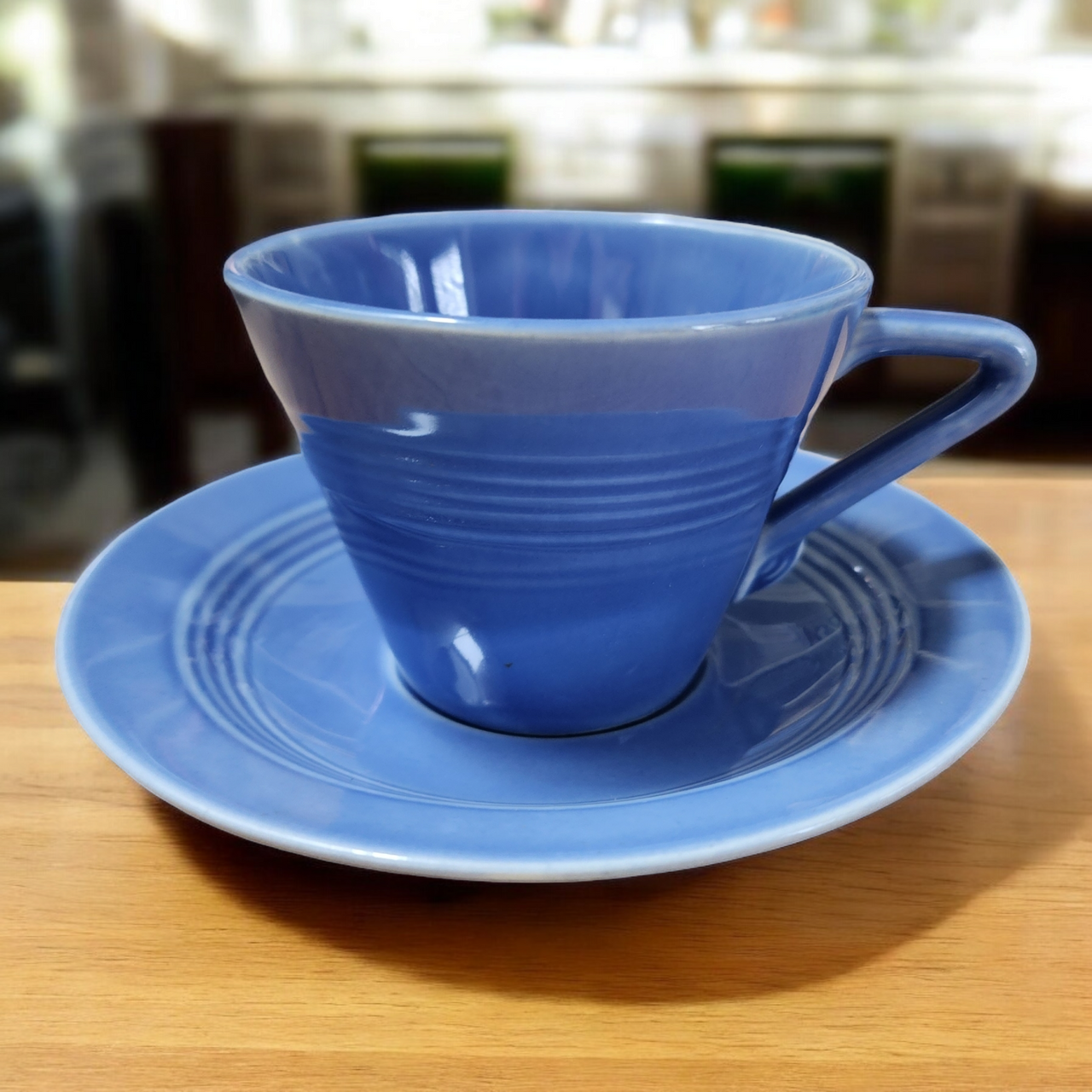 Homer Laughlin Fiesta Harlequin Mauve Blue Flat Cup & Saucer Set