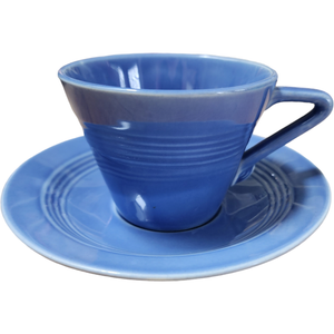 Homer Laughlin Fiesta Harlequin Mauve Blue Flat Cup & Saucer Set