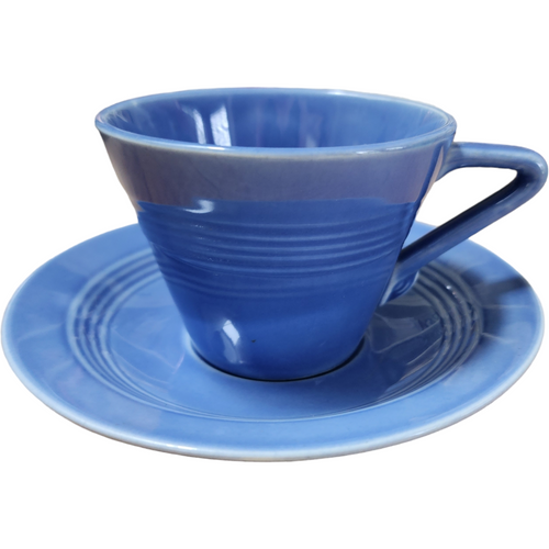Homer Laughlin Fiesta Harlequin Mauve Blue Flat Cup & Saucer Set