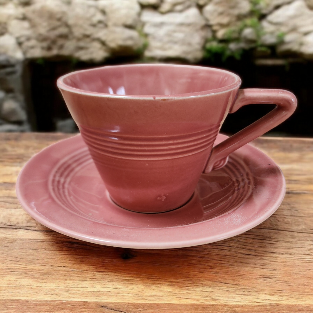 Homer Laughlin Fiesta Harlequin Rose Flat Cup & Saucer Set