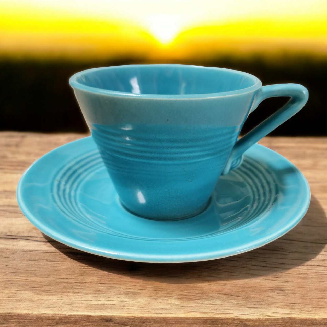Homer Laughlin Fiesta Harlequin Turquoise Flat Cup & Saucer Set