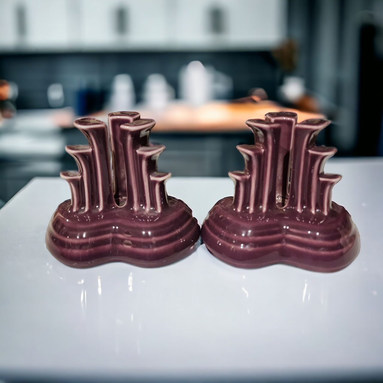 Homer Laughlin Fiesta Heather Pyramid Candle holder Candlestick Set of 2