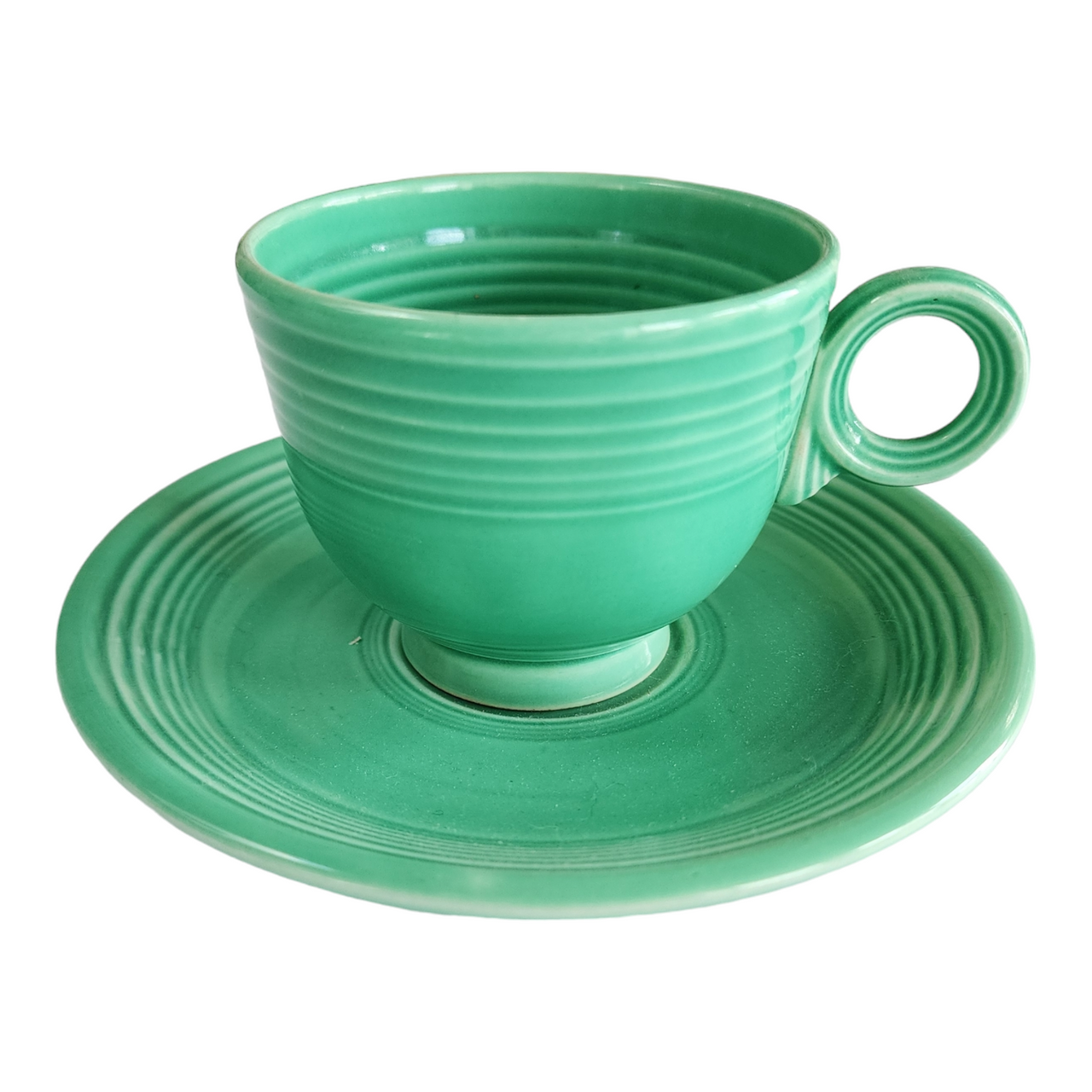 Homer Laughlin Fiesta Light Green Older Footed Cup & Saucer Set