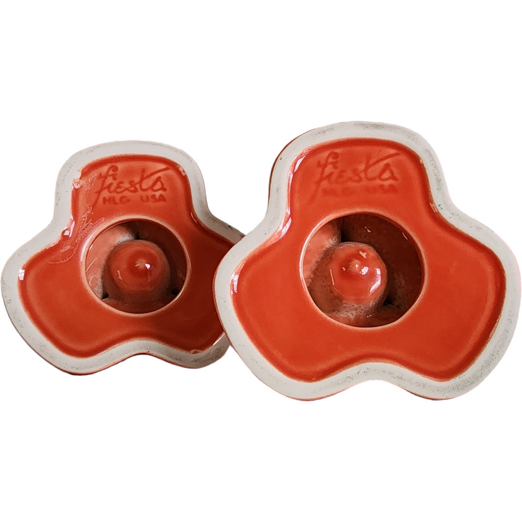 Homer Laughlin Fiesta Poppy Red Pyramid Candle Holder Candlestick Set of Two