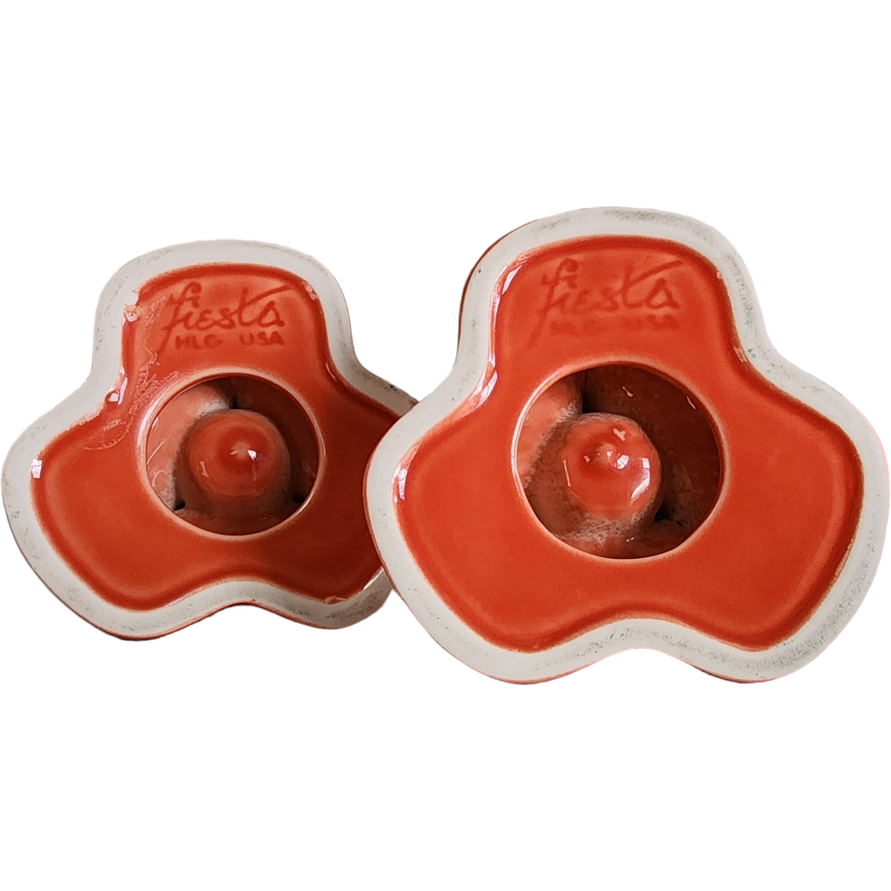 Homer Laughlin Fiesta Poppy Red Pyramid Candle Holder Candlestick Set of Two