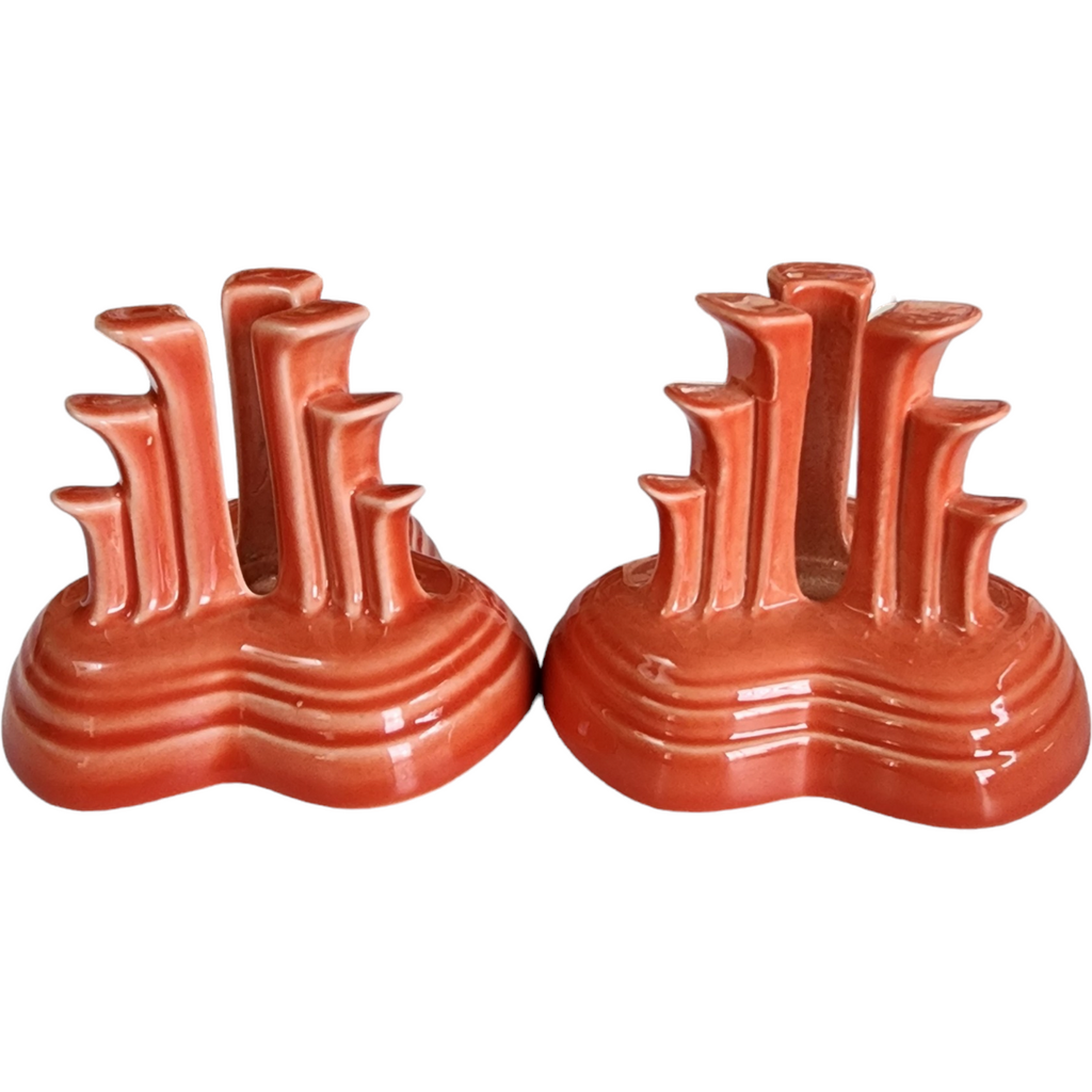 Homer Laughlin Fiesta Poppy Red Pyramid Candle Holder Candlestick Set of Two