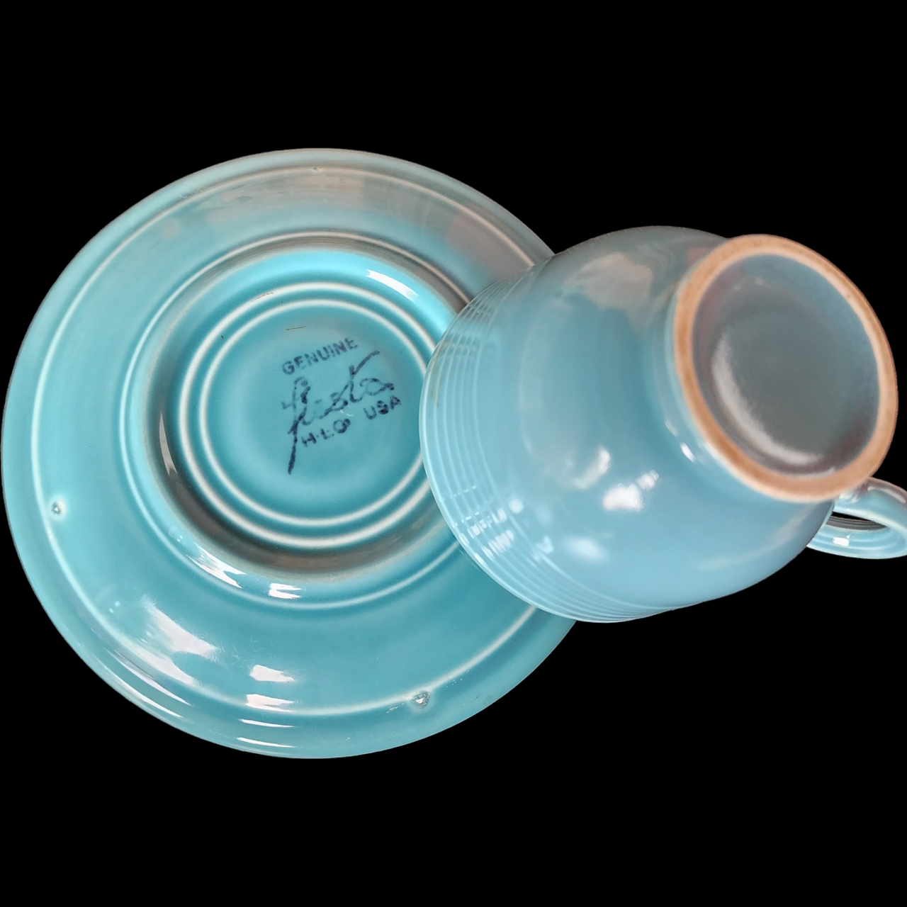 Homer Laughlin Fiesta Turquoise Older Footed Cup & Saucer Set