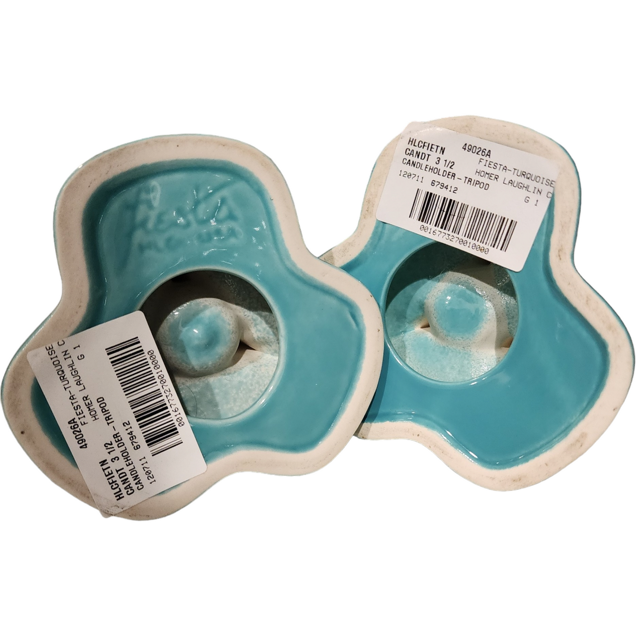 Homer Laughlin Fiesta Turquoise Pyramid Candle holder Candlestick Set of 2