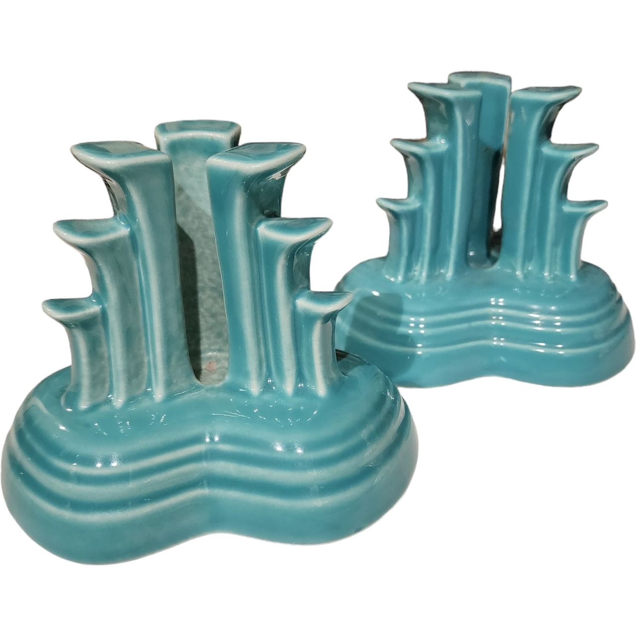 Homer Laughlin Fiesta Turquoise Pyramid Candle holder Candlestick Set of 2