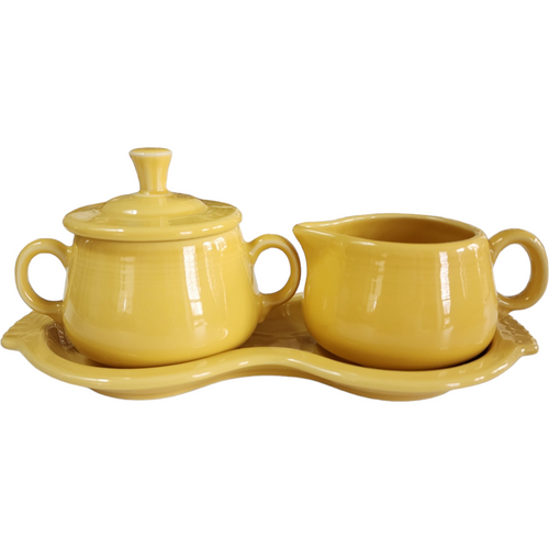 Homer Laughlin Fiesta Yellow Creamer & Sugar with Lid & Tray Set