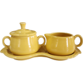 Homer Laughlin Fiesta Yellow Creamer & Sugar with Lid & Tray Set