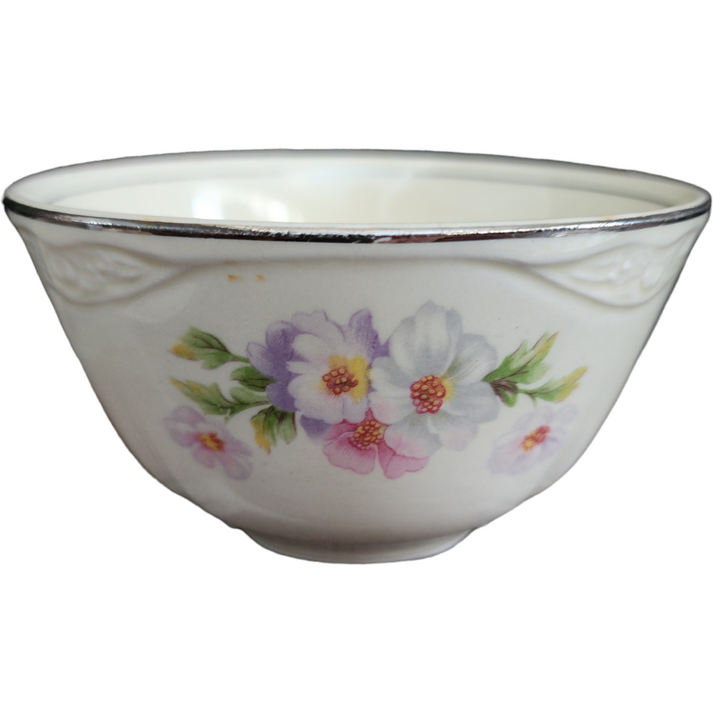 Homer Laughlin Virginia Rose Platinum Trim Cranberry Bowl